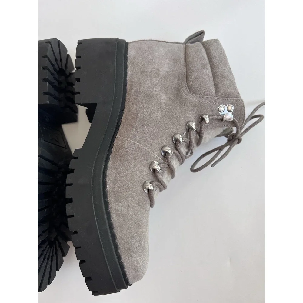 Marc Fisher MLNairy Grey Suede Shearling Ankle Boot‎ SZ 8M Biker Lugg Wool $250 - Picture 6 of 16